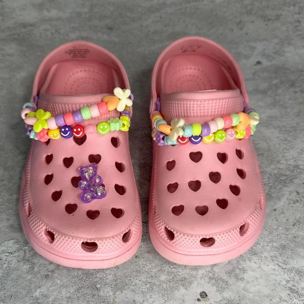 Pink Crocs Slides with heart charms Kids‎ 12 #kidcore